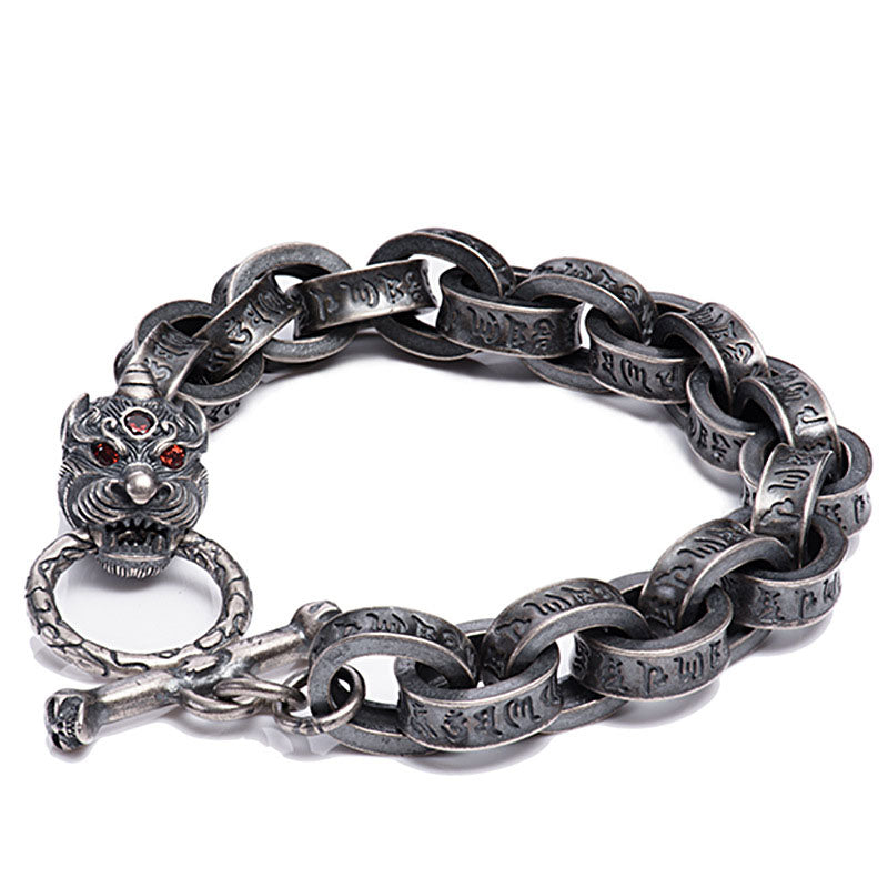 Buddha Stones 925 Srebro Sterlingowe Smok Kirin Om Mani Padme Hum Sukces Siła Bransoletka Bangle