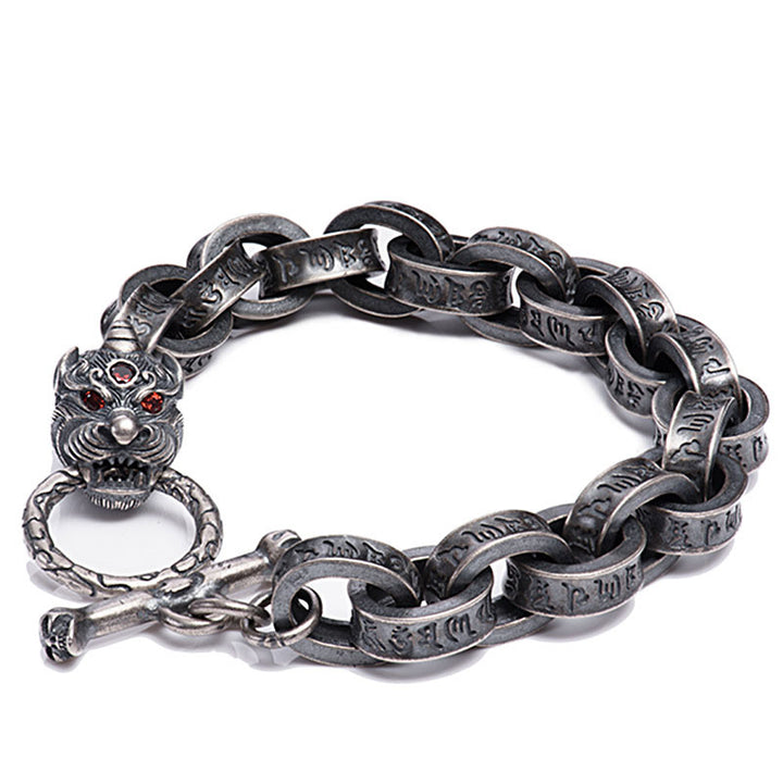 Buddha Stones 925 Srebro Sterlingowe Smok Kirin Om Mani Padme Hum Sukces Siła Bransoletka Bangle