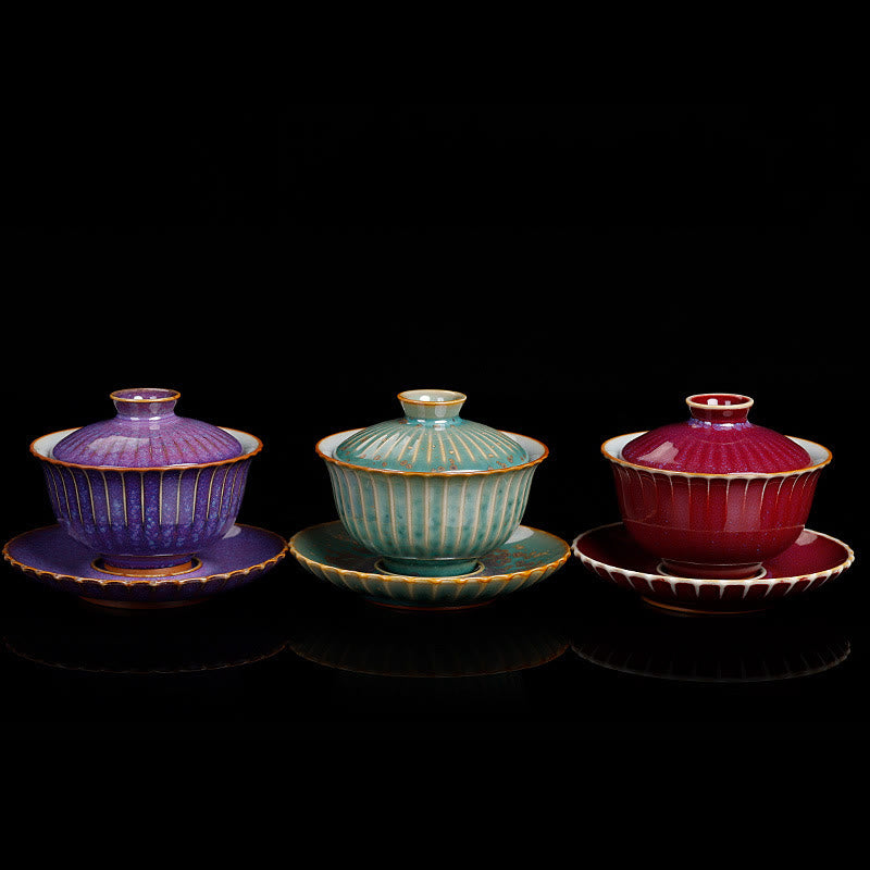 Buddha Stones Retro Glazura Zmiana Pieca Ceramiczny Gaiwan Sancai Filiżanka Kung Fu Filiżanka I Spodek Z Pokrywką