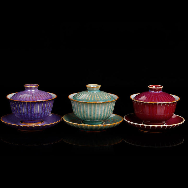 Buddha Stones Retro Glazura Zmiana Pieca Ceramiczny Gaiwan Sancai Filiżanka Kung Fu Filiżanka I Spodek Z Pokrywką