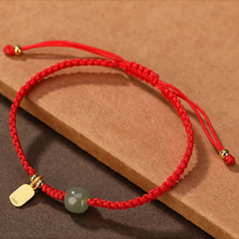 Bransoletka z czerwonego sznurka z Buddha Stones 925 ze srebra próby 925 i jadeitu Hetian Blessing Wealth