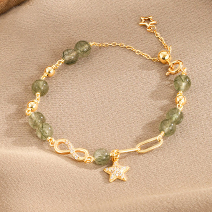 Buddha Stones 14K Złoto Zielony Rutilated Quartz Möbius Loop Bransoletka Ochronna Wiecznej Miłości Gwiazdy