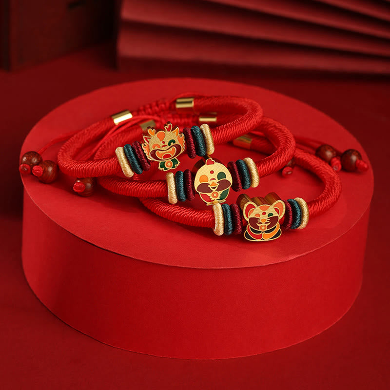 Buddha Stones Ręcznie robione 925 Srebro Sterling Rok Smoka Uroczy Chiński Zodiak Szczęście Pleciona Czerwona Bransoletka