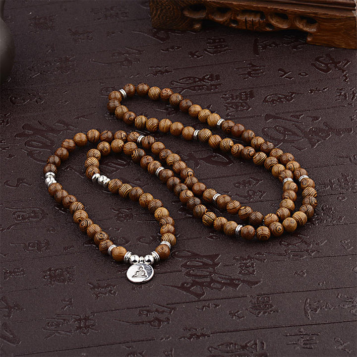 Bransoletka z drewna tybetańskiego z Buddha Stones, lotosem i malą Buddy - image 2