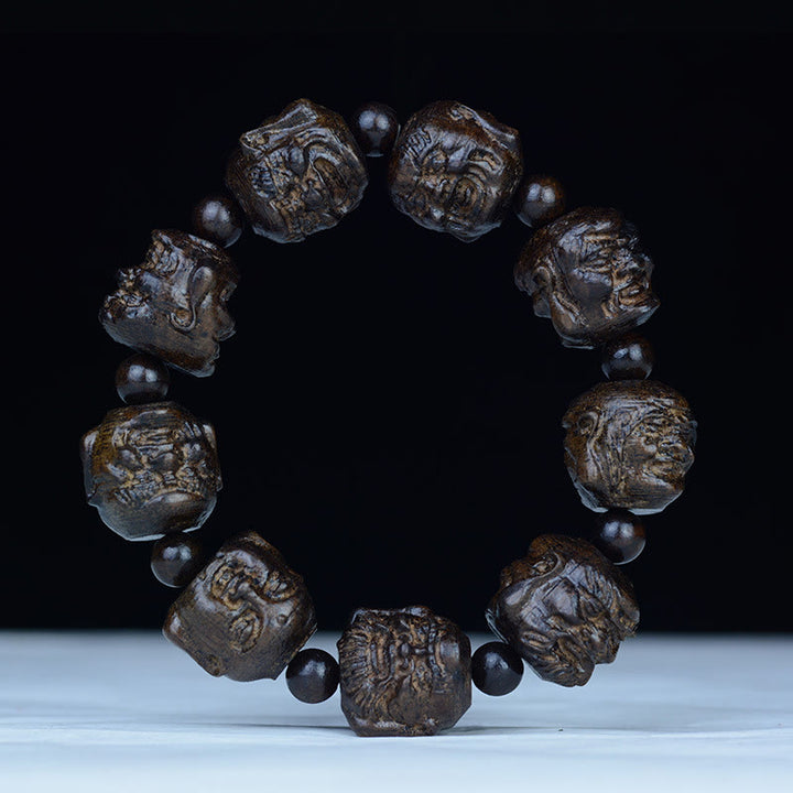 Buddha Stones Drewno Hebanowe Osiemnastu Arhatów Lotos Smok Grawerowana Bransoletka Równowagi