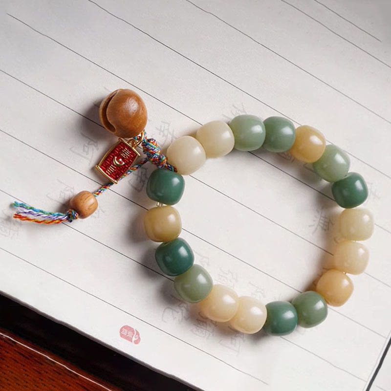 Buddha Stones Naturalny Gradient Bodhi Nasiona Mądrości Drewniana Bransoletka z Bębnem Rybnym
