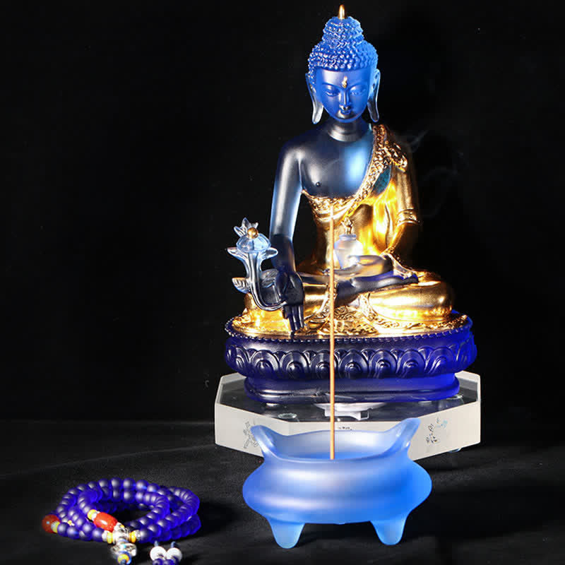 Buddha Stones Medycyna Budda Ręcznie Robiony Kryształ Liuli Dzieło Sztuki Współczucia Statua Ofiarowania Dekoracji Domu Biuro - image 14
