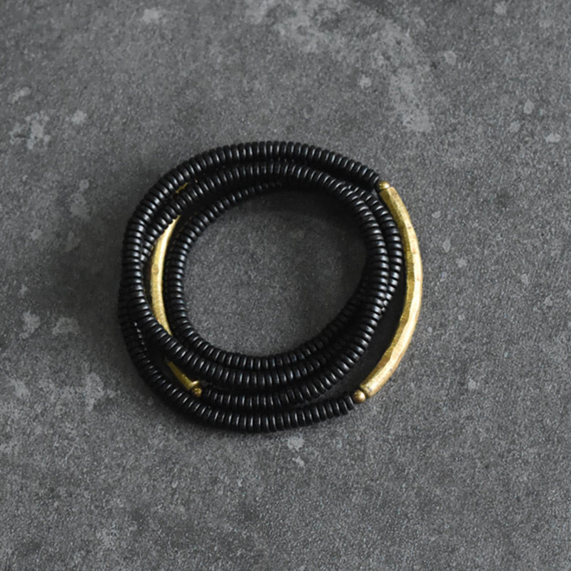 Bransoletka wielowarstwowa z Buddha Stones, drewna hebanowego, mosiądzu i miedzi - image 5