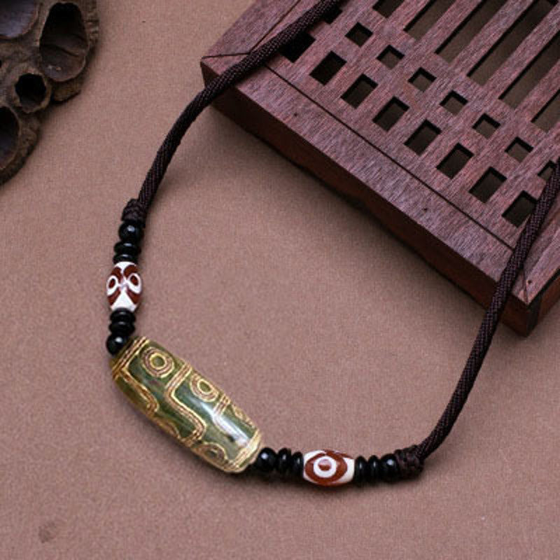 Naszyjnik z Buddha Stones z dziewięcioma oczami i koralikami Dzi - Zielony - image 4