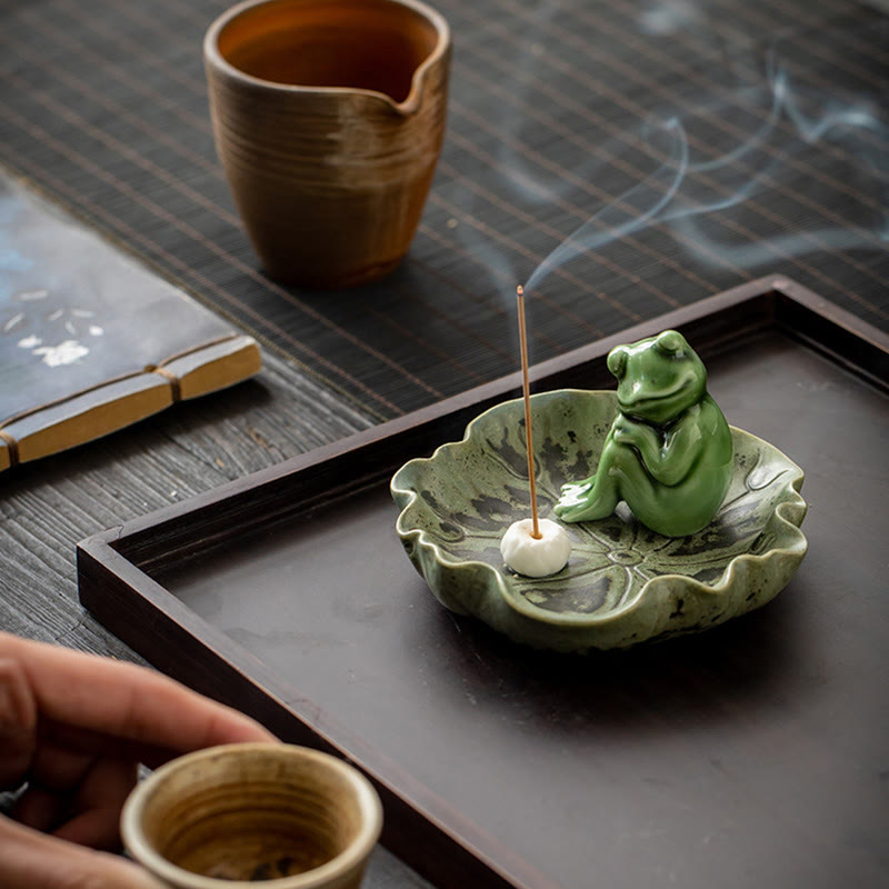 Buddha Stones Liść Medytacja Żaba Wzór Uzdrawiający Ceramiczny Kadzielnica Dekoracja