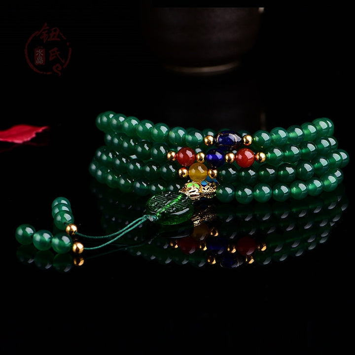 Buddha Stones 108 Mala Beads Naturalna Zielona Agatowa Bransoletka Wspomagająca Moc