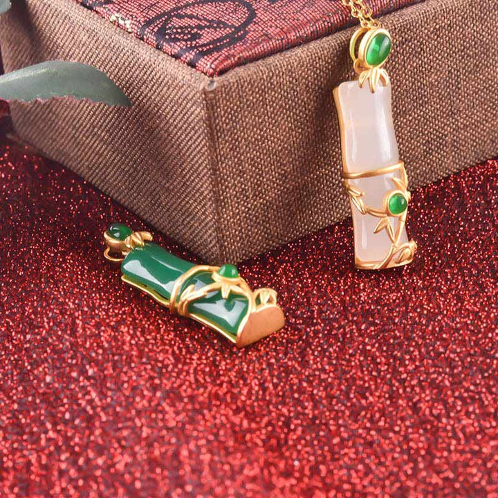 Buddha Stones Biały Jadeit Cyjan Jadeit Bambus Ochrona Naszyjnik Wisiorek