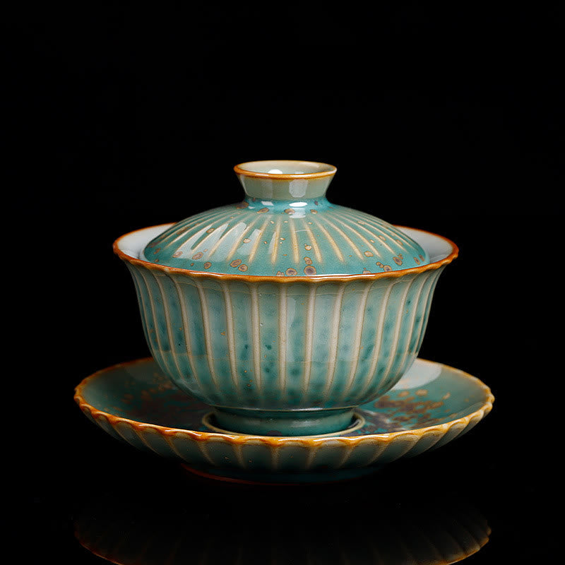 Buddha Stones Retro Glazura Zmiana Pieca Ceramiczny Gaiwan Sancai Filiżanka Kung Fu Filiżanka I Spodek Z Pokrywką