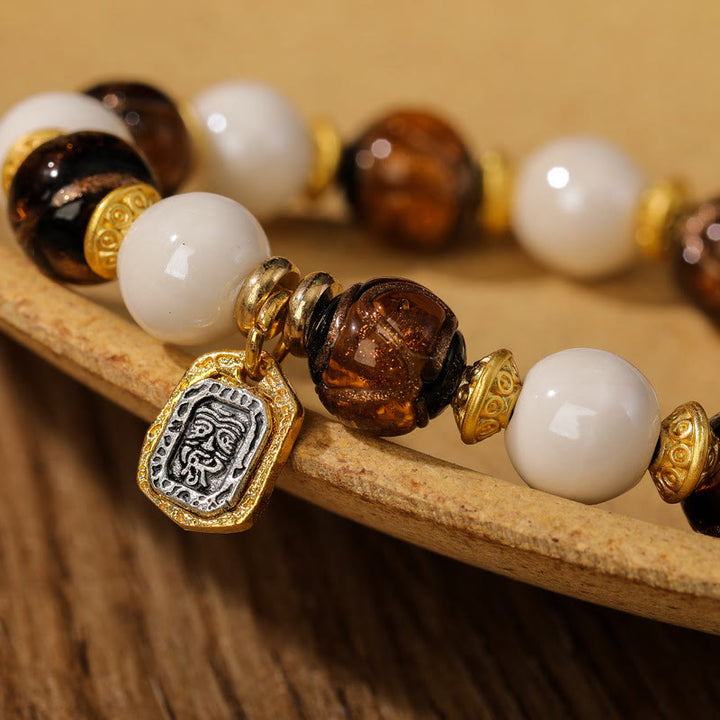 Buddha Stones Tybetański Zakiram Bogini Bogactwa Charm Liuli Szkło Kadzidło Popiół Porcelanowy Koralik Ochrona Bransoletka
