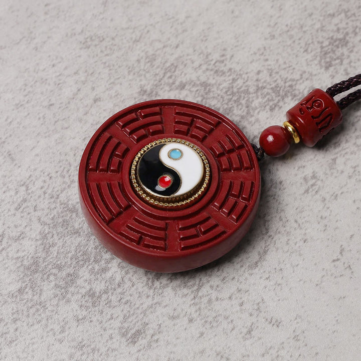 Buddha Stones Naturalny Cynober Bagua Obrotowy Yin Yang Trzymający Z dala Złe Duchy Naszyjnik Wisiorek - image 5