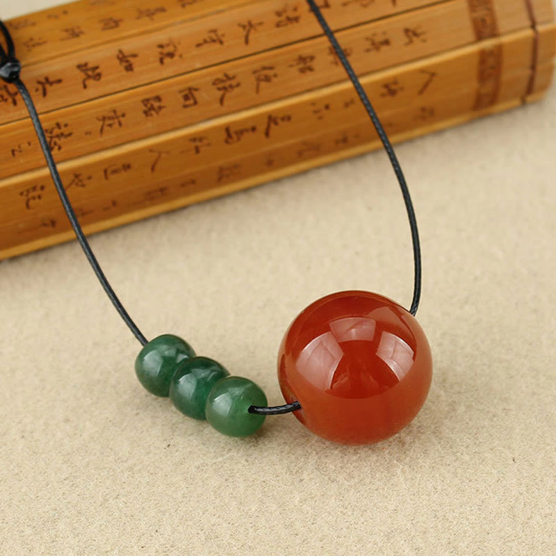 Buddha Stones Czerwony Agat Zielony Awenturyn Zielony Bodhi Koralik Spokojny Skórzany Naszyjnik Wisiorek