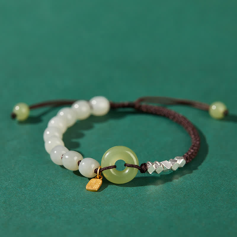 Buddha Stones 925 Srebro Sterlingowe Hetian Jade Klamra Pokoju Koralikowa Bransoletka Szczęścia Szczęścia