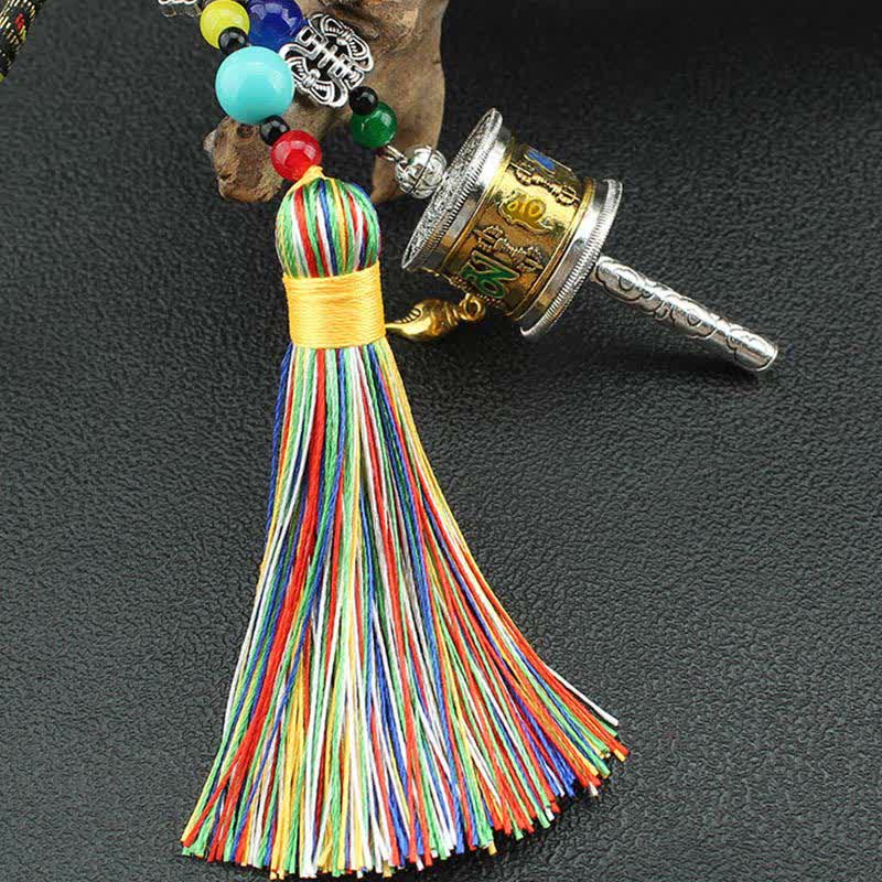 Tybet Om Mani Padme Hum Koło modlitewne Tassel Bag Dekoracja samochodowa do zawieszenia