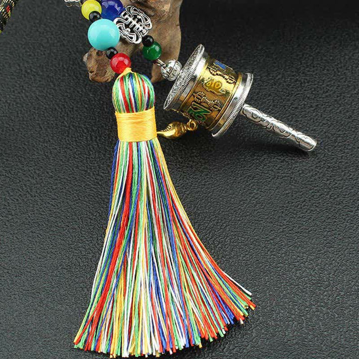 Tybet Om Mani Padme Hum Koło modlitewne Tassel Bag Dekoracja samochodowa do zawieszenia