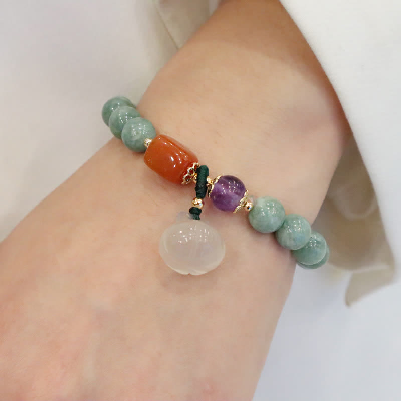 Buddha Stones Cyan Jade Lotos Dynia Życzenie Pokoju Klamra Ametyst Kryształ Uzdrawiająca Bransoletka