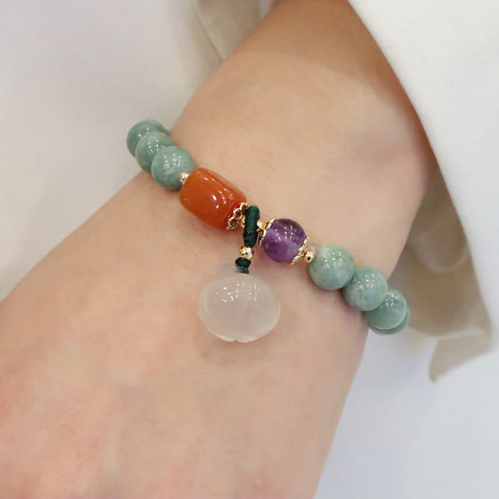 Buddha Stones Cyan Jade Lotos Dynia Życzenie Pokoju Klamra Ametyst Kryształ Uzdrawiająca Bransoletka