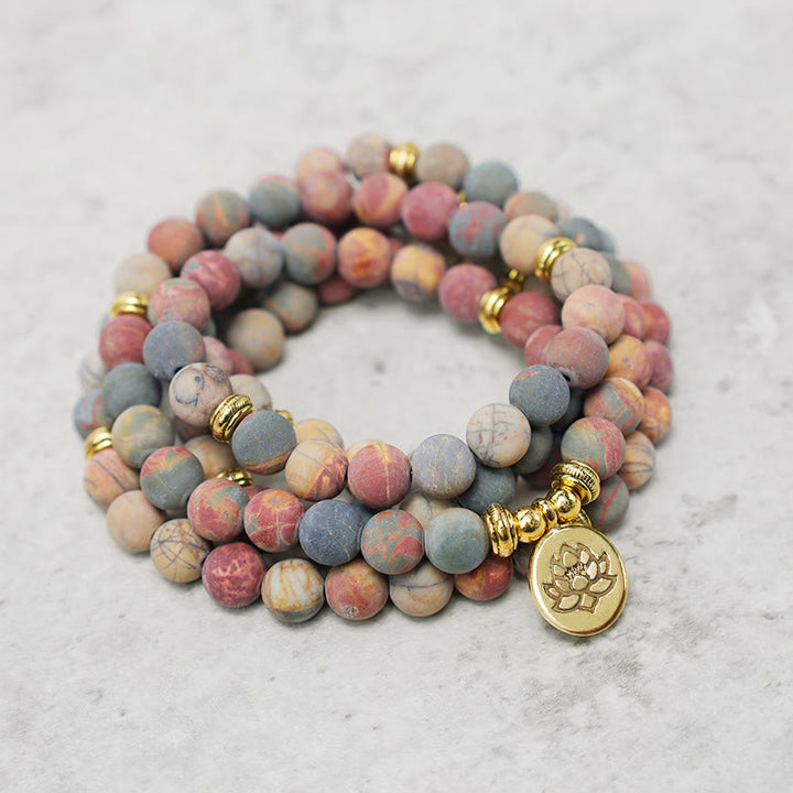 Buddha Stones 108 Mala Beads Picasso Jasper Stone Bransoletka Energetyczna Odwaga