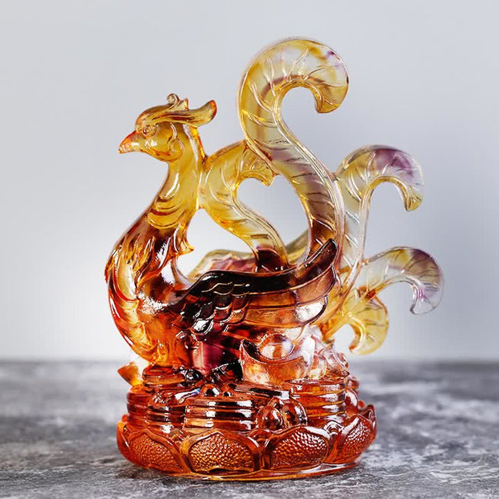 Buddha Stones Feng Shui Cztery Symbole Błękitny Smok Ręcznie Robiony Kryształ Liuli Dzieło Sztuki Dekoracja Domu Biurowego