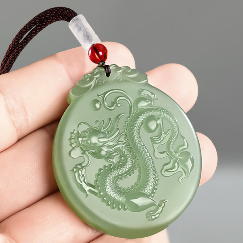 Buddha Stones Chiński Zodiak Smok Jadeitowy Naszyjnik Szczęścia Wisiorek Sznurkowy - image 2