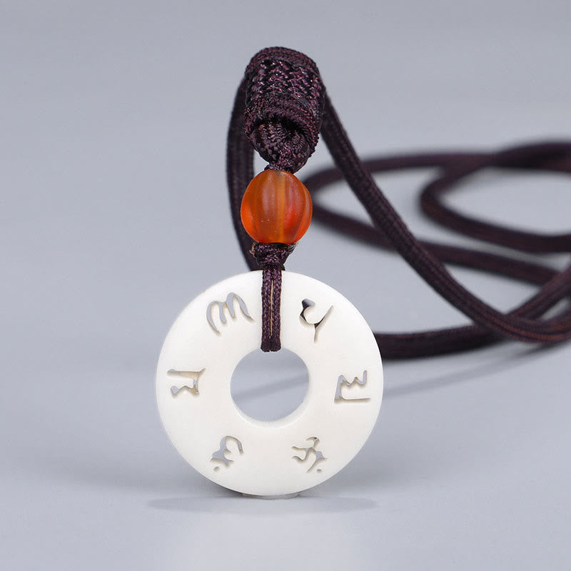 Buddha Stones Kość Słoniowa Owoc Om Mani Padme Hum Grawerowany Naszyjnik Ochronny Wisiorek - Owoc kości słoniowej (ochrona♥wsparcie) - image 1