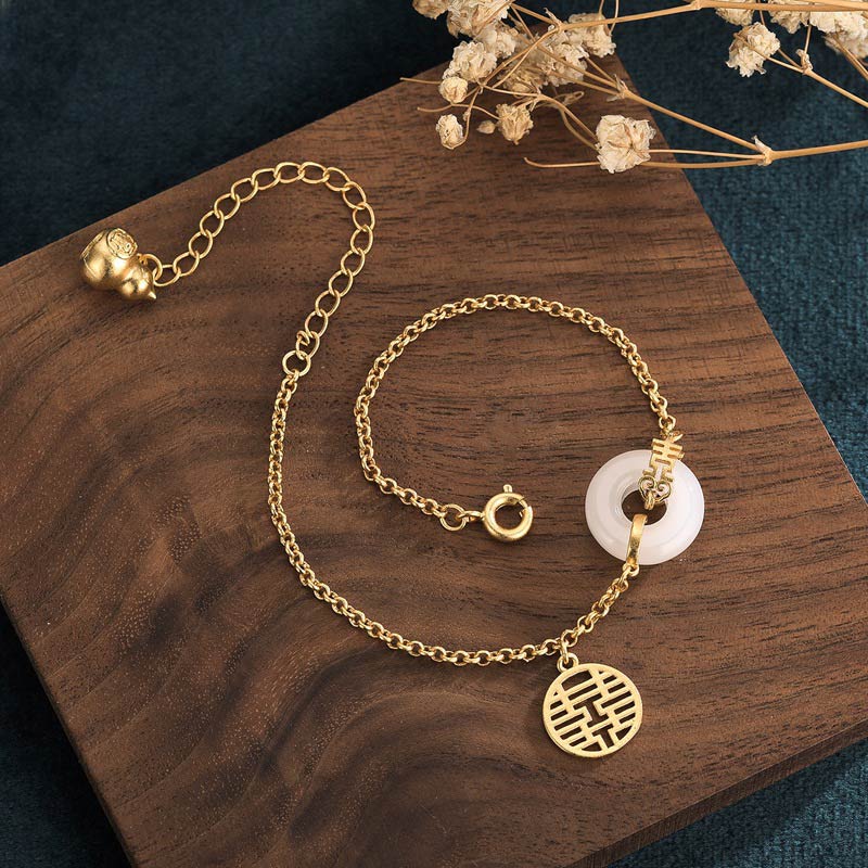 Bransoletka z białego jadeitu z Buddha Stones, podwójne szczęście i fortuna