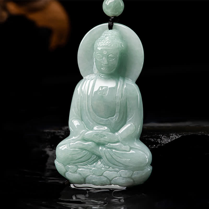 Buddha Stones Amitabha Budda Jadeitowy Amulet Naszyjnik ze Sznurka Współczucia - image 10