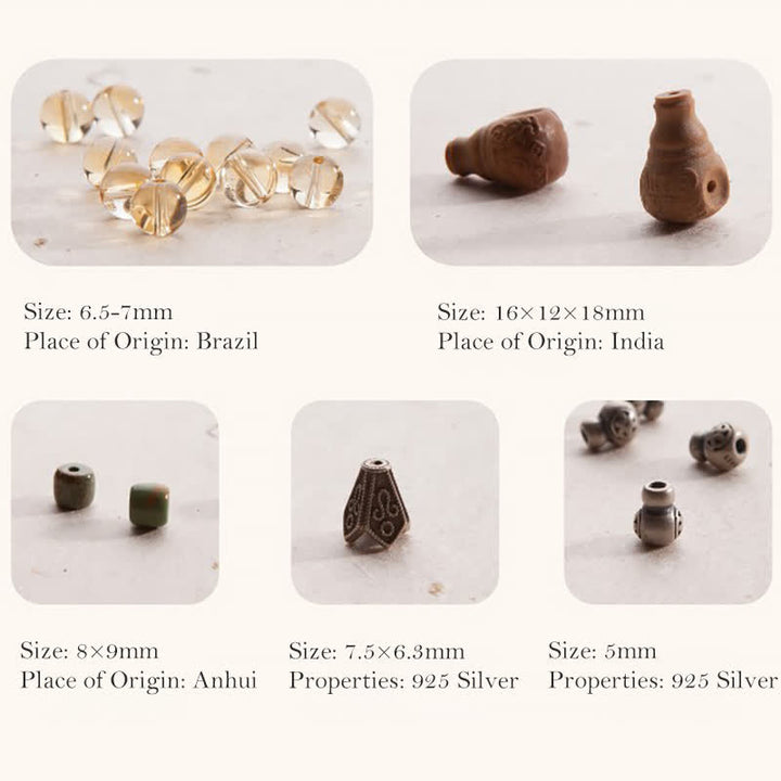 Buddha Stones 108 Koraliki Mala 925 Srebro Sterling Cytryn Sandałowiec Turkus Ochrona Bransoletka Dobrobytu - image 11