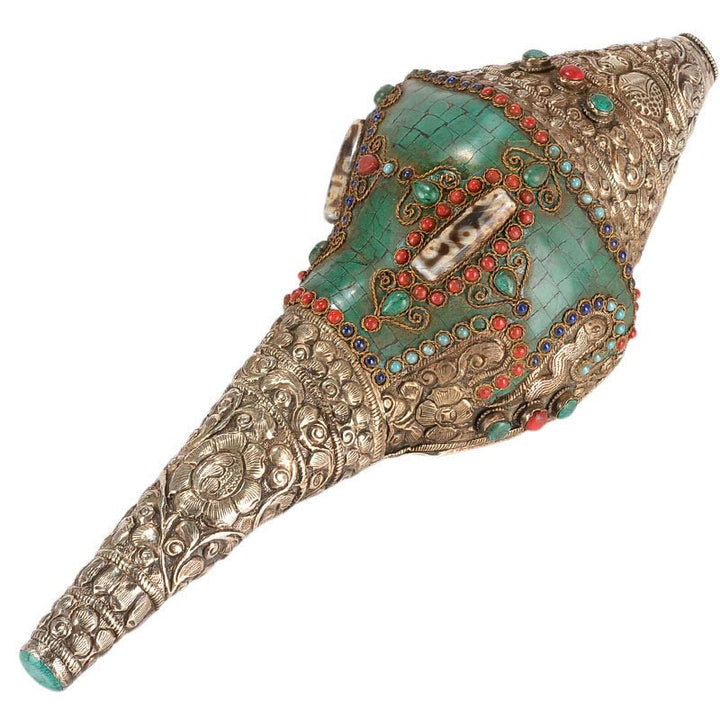 Tybetański ręcznie grawerowany Shankha Double Dorje Budda Conch Shell Wealth Pozytywna dekoracja