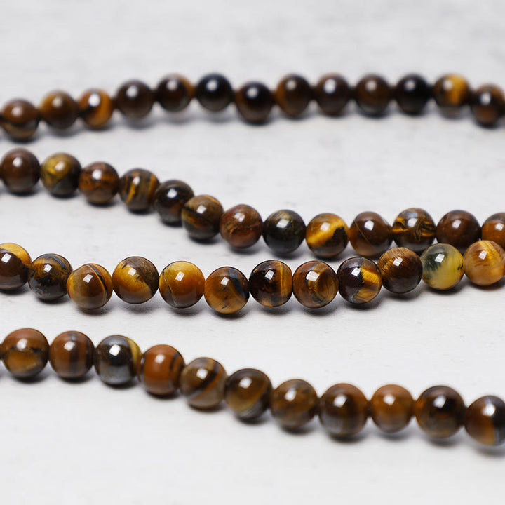 Buddha Stones Tybetańskie 108 Naturalne Koraliki z Tygrysiego Oka Modlitwa Mala Bransoletka Naszyjnik