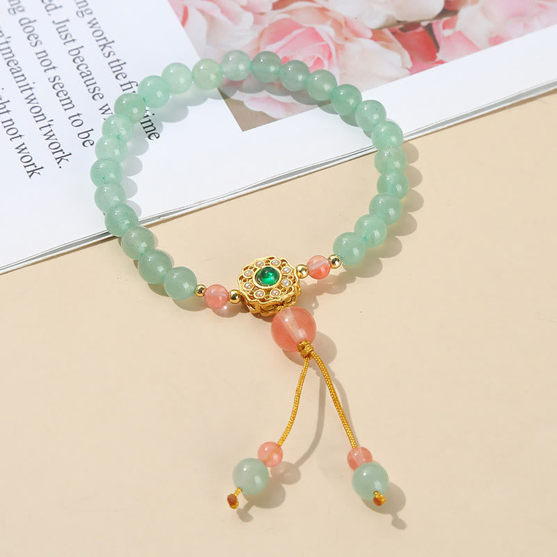 Bransoletka z frędzlami z koralików szczęścia Buddha Stones Green Aventurine