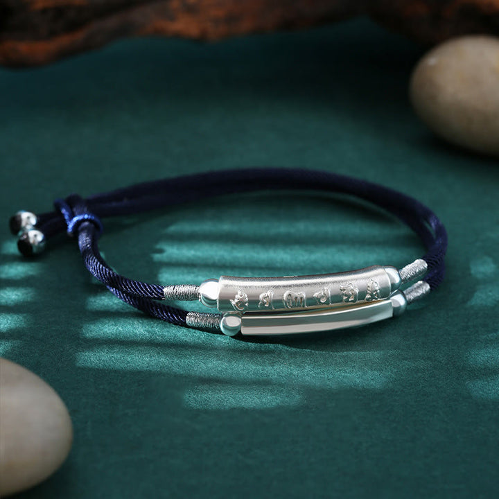 Buddha Stones 999 Srebro Sterling Ręcznie robione Om Mani Padme Hum Peace Braided Bransoletka