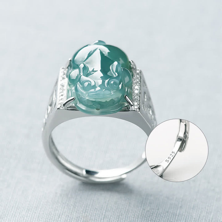 Buddha Stones 925 Srebro Sterlingowe Fengshui Bogactwo Dobrobyt Jadeit PiXiu Pierścień Szczęścia