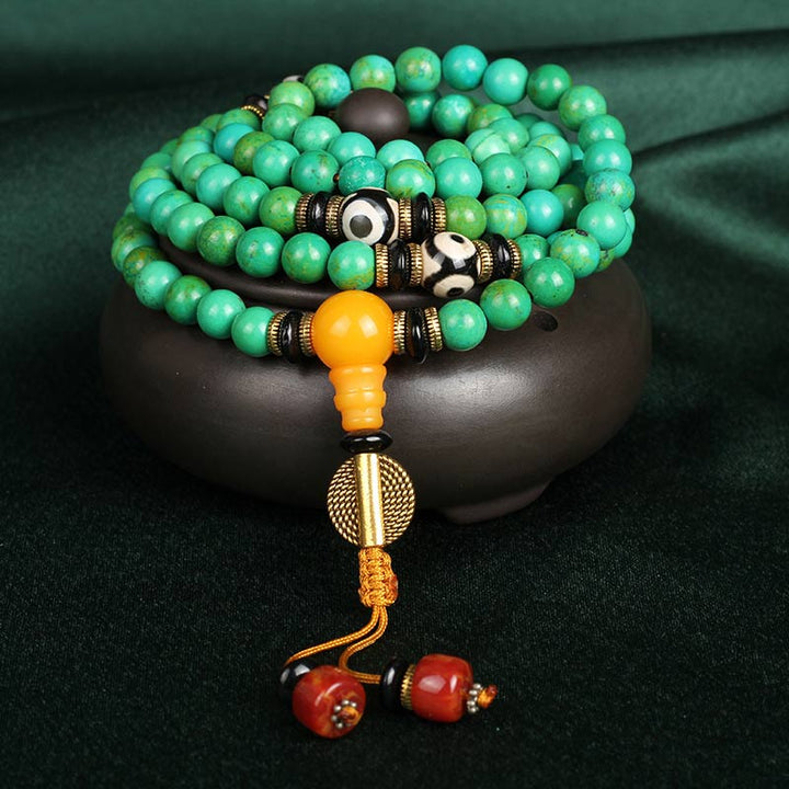 Naszyjnik i bransoletka z Buddha Stones w kolorze turkusowym Mala w kolorze tybetańskim