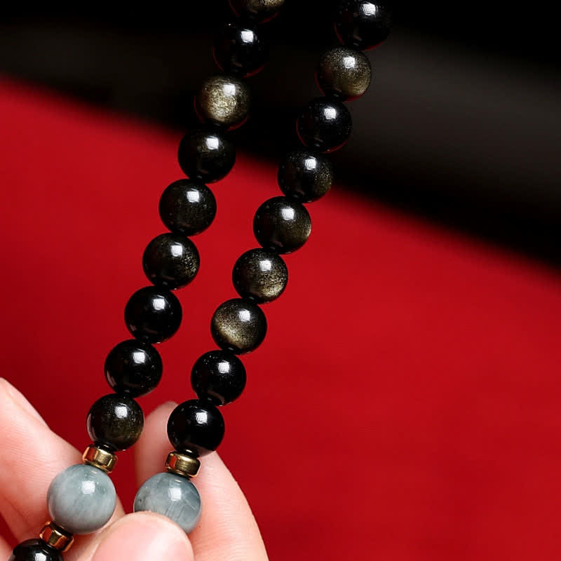 Buddha Stones 108 Mala Beads Złoty połysk Obsydian Tygrysie Oko Orle Oko Kamień Bransoletka Bogactwa