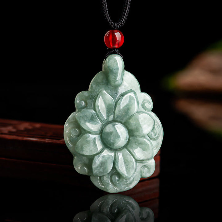 Buddha Stones Naturalny Jade Kalanchoe blossfeldiana Kwiat Wzór Naszyjnik Szczęścia Wisiorek