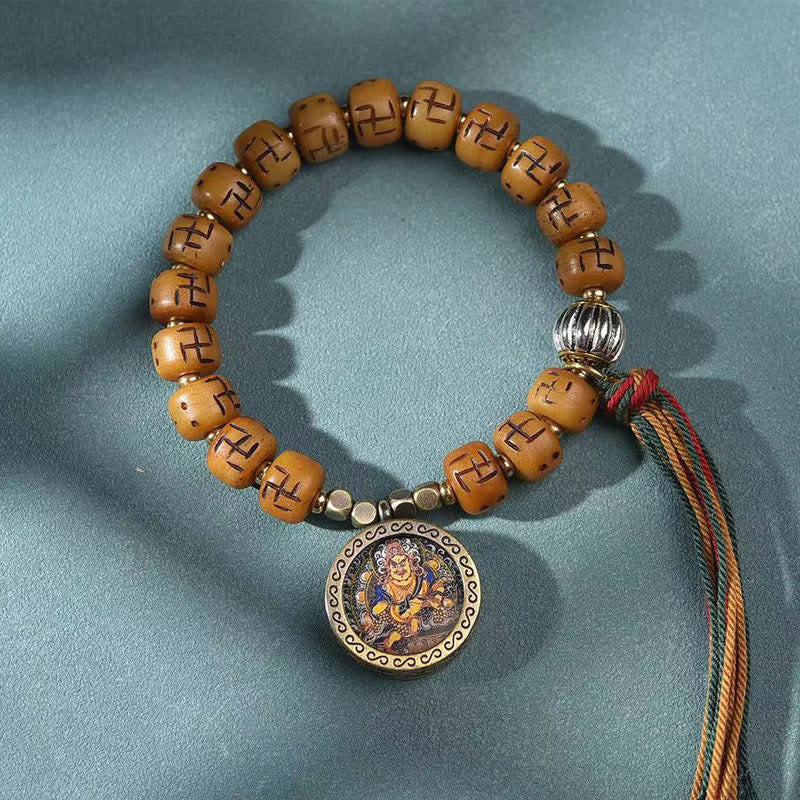 Buddha Stones naturalne tybetańskie kości wielbłąda swastyka Dzi koralik Shankha wisiorek buddy Kirtimukha ochrona szczęścia bransoletka z frędzlami