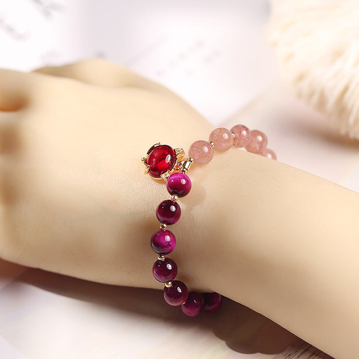 Bransoletka PiXiu Love z Buddha Stones Naturalny Kwarc Truskawkowy