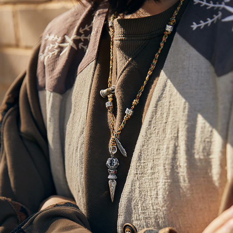 Buddha Stones Tybetańskie Ręcznie Robione 925 Srebro Dorje Vajra Om Mani Padme Hum Pióro Siła Naszyjnik Wisiorek - image 10