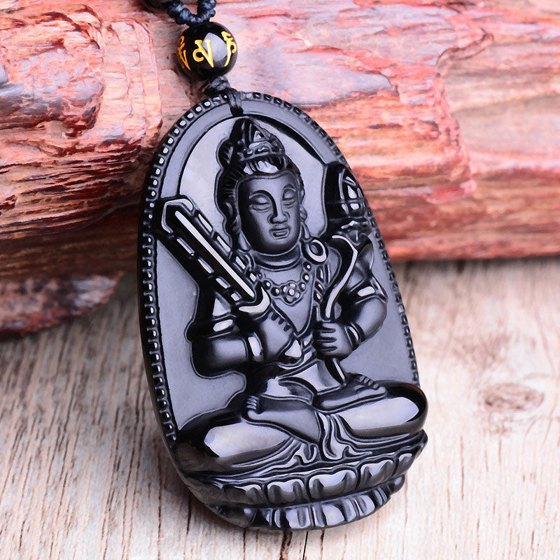Buddha Stones Chiński Zodiak Obsydian Budda Amulet Ochrona Wisiorek Naszyjnik - image 2