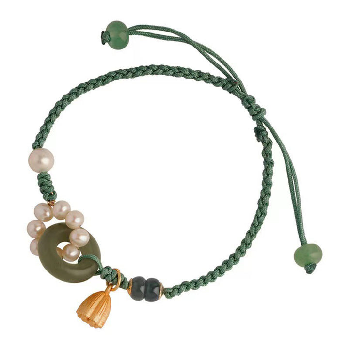 Buddha Stones Naturalny Jadeit Hetian Klamra Pokoju Perła Szczęścia Ręcznie Robiona Bransoletka Pleciona