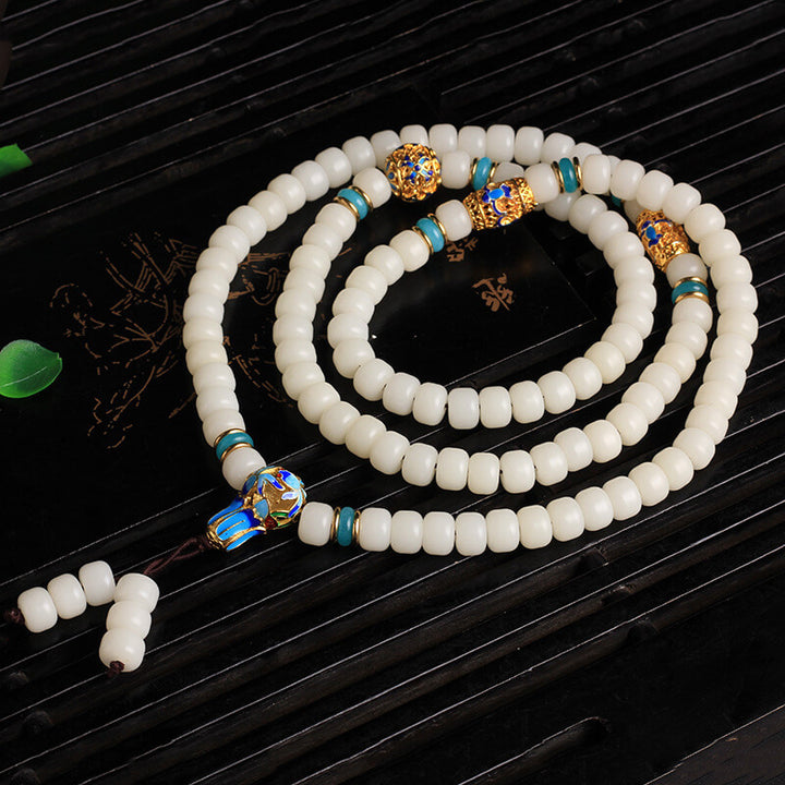Buddha Stones Naturalne Białe Nasiona Bodhi Mala 108 Koralików Bransoletka Bogactwa