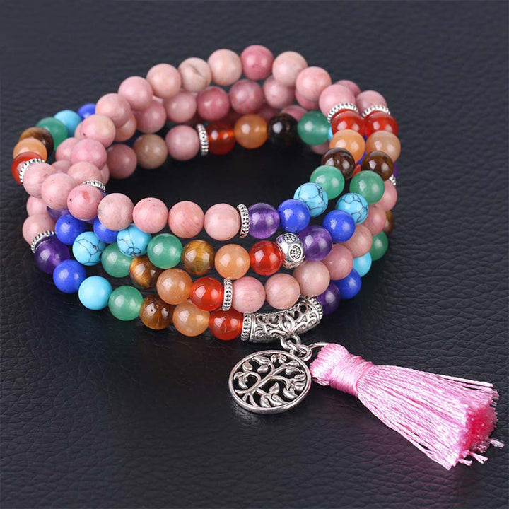 Buddha Stones 108 Mala Koraliki Rodonit Niebieski Kryształ Lazulit Bransoletka Lecznicza
