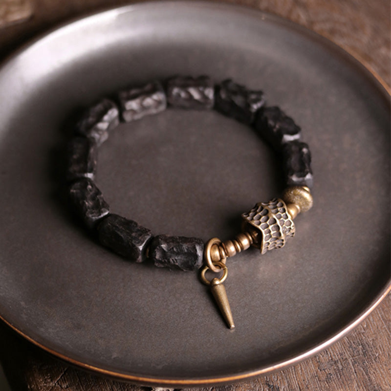Bransoletka dla par z Buddha Stones, drewna hebanowego i miedzi, równowaga, ochrona