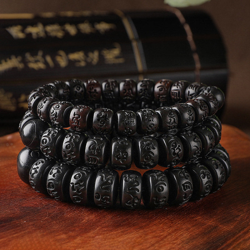 Bransoletka ochronna z drewna tybetańskiego z Buddha Stones i uderzeniem pioruna - image 1