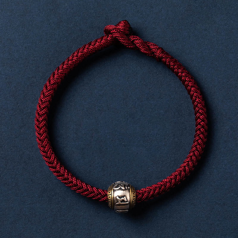 Buddha Stones 925 Srebro Sterlingowe Tybet Ręcznie Robione Om Mani Padme Hum Ochrona Szczęścia Bransoletka King Kong Knot Braided